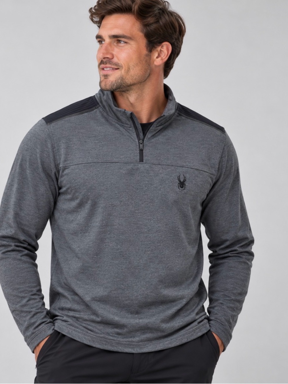 Spyder Active Men's XL Quarter Zip Pullover Performance Shirt Heather Gray